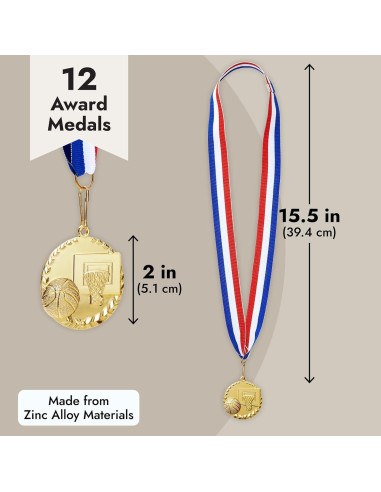 Medallas de Baloncesto Juvale - 12 Trofeos de Oro 5.08 cm