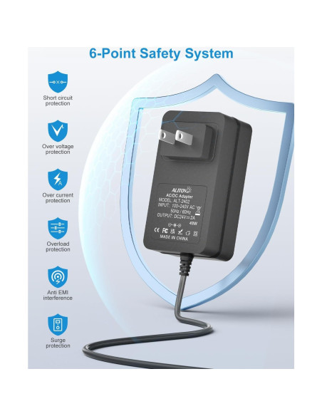 Fuente de Poder 24V 2A ALITOVE Adaptador AC/DC 48W 14 Puntas