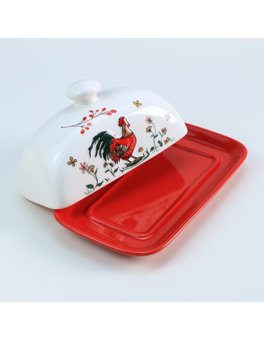 Plato de Mantequilla de Porcelana Sizikato con Tapa Gallo