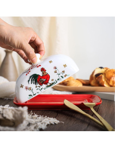 Plato de Mantequilla de Porcelana Sizikato con Tapa Gallo