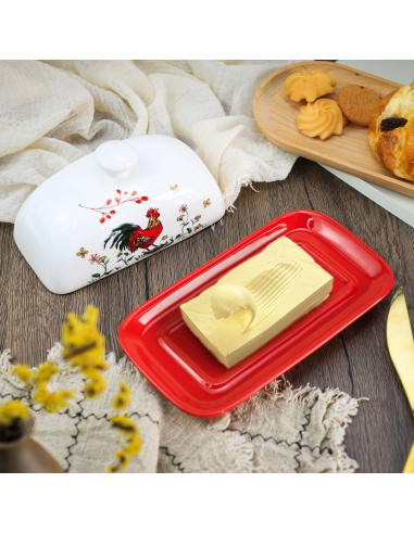 Plato de Mantequilla de Porcelana Sizikato con Tapa Gallo
