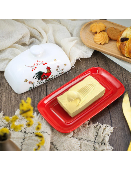 Plato de Mantequilla de Porcelana Sizikato con Tapa Gallo