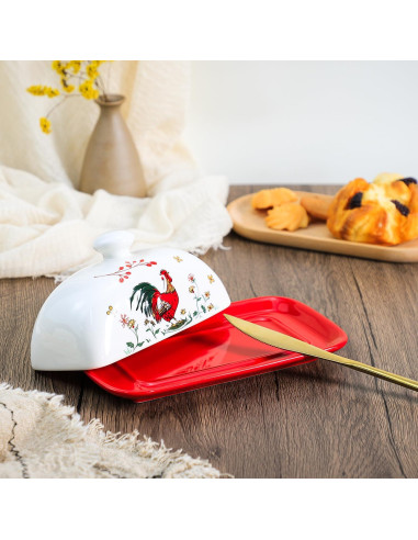 Plato de Mantequilla de Porcelana Sizikato con Tapa Gallo