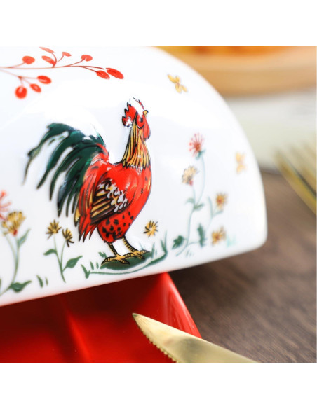 Plato de Mantequilla de Porcelana Sizikato con Tapa Gallo