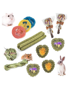 Juguetes de Masticar para Conejos FIPASEN 16PCS Heno Natural