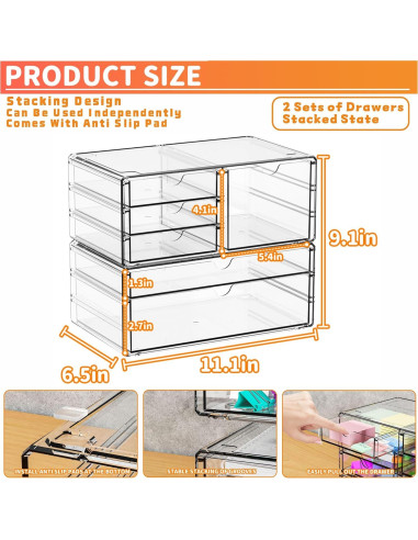 Organizador de Cajones Acrílico Yieach 6 Cajones 28.2x16.5 cm