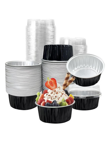 100 Tazas de Aluminio Desechables con Tapas Augoog 125ml