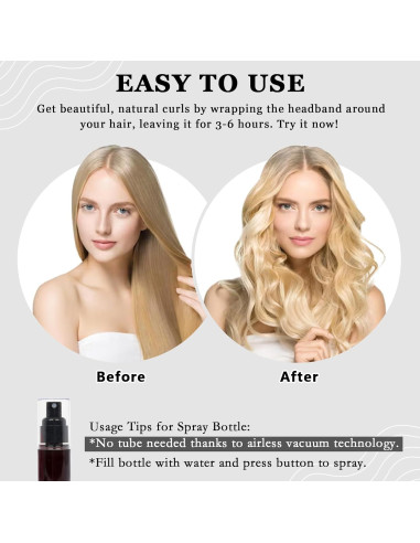 Banda de Cabeza Rizada ZILAMPU 177.8 cm - Rulos Sin Calor