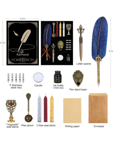 Juego de Pluma y Tinta Karhood con Sello de Cera y 5 Plumillas