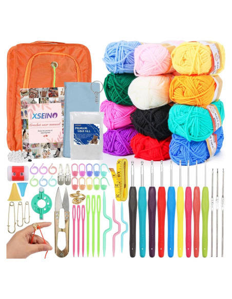 Kit de Crochet XSEINO para Principiantes - 12 Rollos de Hilo Acrílico