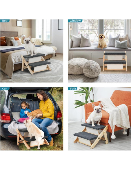 Escalera y Rampa Plegable MEWANG para Mascotas 3 en 1 - Soporta 100 kg