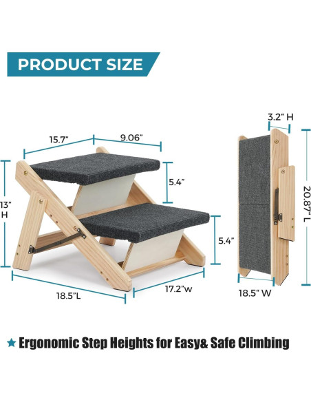 Escalera y Rampa Plegable MEWANG para Mascotas 3 en 1 - Soporta 100 kg