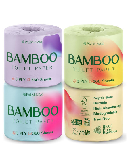 Papel Higiénico de Bambú Palm Naki 3 Capas 4 Rollos 360 Hojas