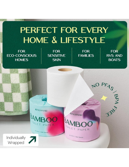 Papel Higiénico de Bambú Palm Naki 3 Capas 4 Rollos 360 Hojas