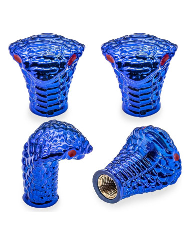 4 Tapones de Válvula de Neumático MEAJOO Cobra Azul Universales