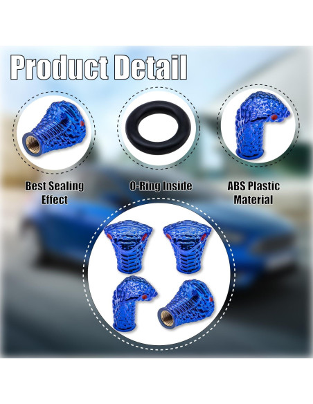 4 Tapones de Válvula de Neumático MEAJOO Cobra Azul Universales
