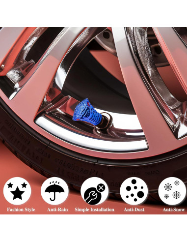 4 Tapones de Válvula de Neumático MEAJOO Cobra Azul Universales