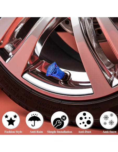 4 Tapones de Válvula de Neumático MEAJOO Cobra Azul Universales