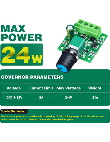 Controlador de Velocidad Motor CC PWM 1.8V-12V 2A ALEDECO