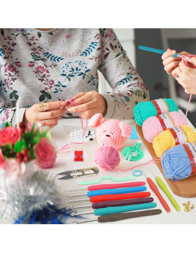 Kit de Crochet XSEINO para Principiantes - 12 Rollos de Hilo Acrílico