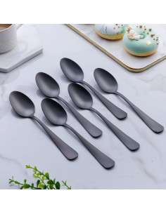 Juego de 6 Cucharas de Postre GoGeiLi Acero Inoxidable Negro Mate 2
