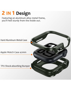 Funda Metálica Amizee para Apple Watch Series 10 42mm Verde Militar 2