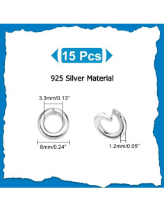 15 Anillos de Salto Abiertos PH PandaHall Plata 925 6mm 2