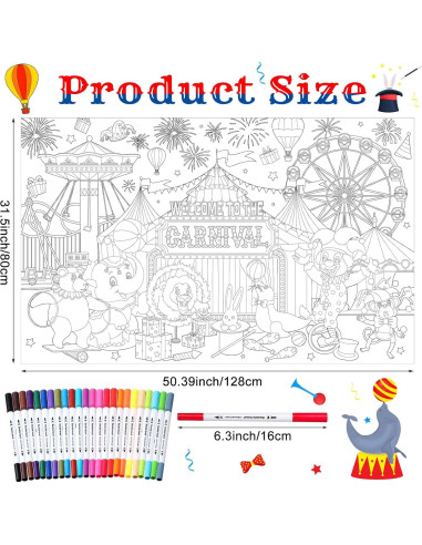 Póster Gigante para Colorear Faccito 128x80 cm con 24 Marcadores