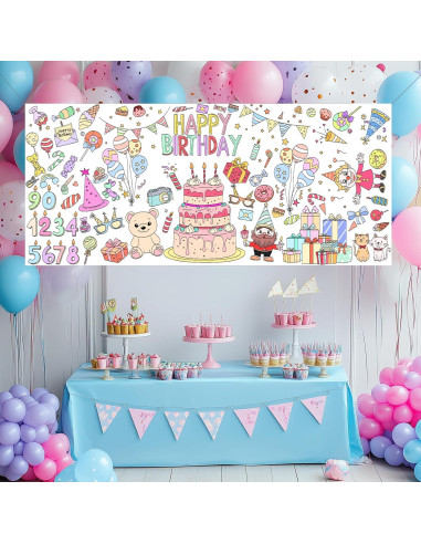 Póster Gigante para Colorear Cumpleaños ZIZICG 180x79 cm
