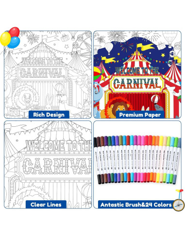 Póster Gigante para Colorear Faccito 128x80 cm con 24 Marcadores