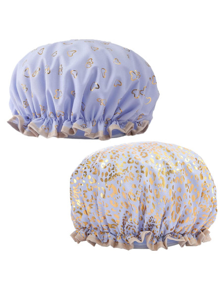 Gorro de Ducha Impermeable Qeuly 2 Piezas Lila Doble Capa
