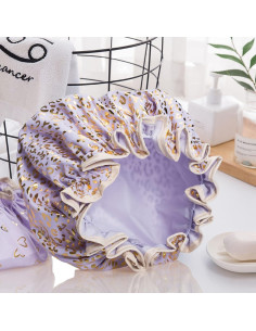 Gorro de Ducha Impermeable Qeuly 2 Piezas Lila Doble Capa 2