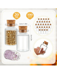 Gerrii 100 Mini Botellas de Vidrio 20ml con Tapones de Madera 2