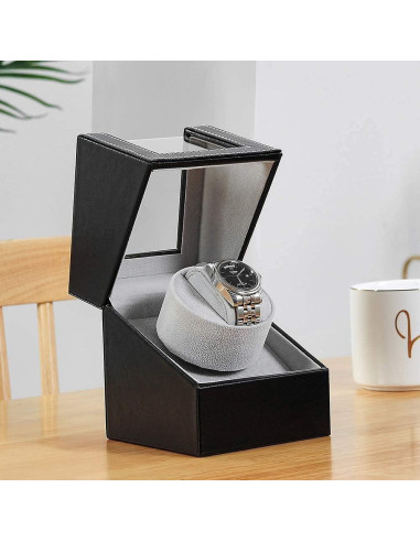 Enrollador de Reloj Automático LINGFANSTORE Cuero Negro
