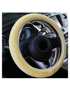 Cubierta de Volante Kewucn Fuzzy Beige 15 Pulgadas Antideslizante