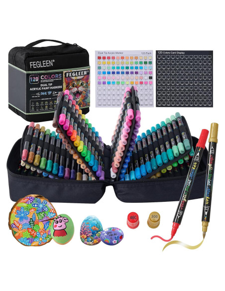 Conjunto de 120 Marcadores Acrílicos FEGLEEN Doble Punta