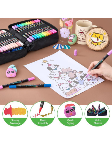 Conjunto de 120 Marcadores Acrílicos FEGLEEN Doble Punta