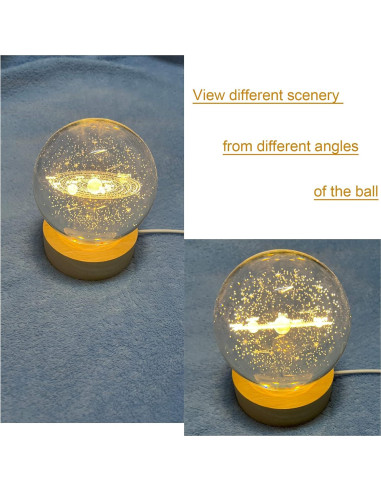 Bola de Cristal 3D Sistema Solar Linsiter 80mm con Base LED
