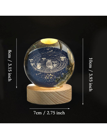 Bola de Cristal 3D Sistema Solar Linsiter 80mm con Base LED