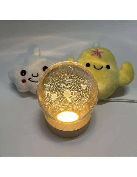 Bola de Cristal 3D Sistema Solar Linsiter 80mm con Base LED