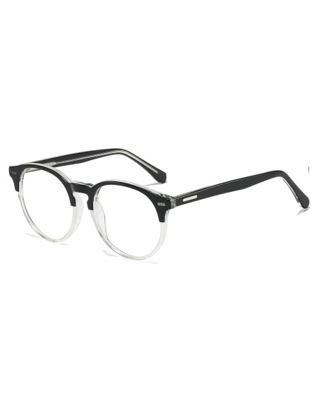 Marco de Gafas Redondas Retro Acetato UNIEOWFA Negro Transparente