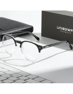 Marco de Gafas Redondas Retro Acetato UNIEOWFA Negro Transparente 2