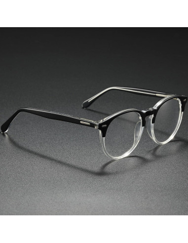 Marco de Gafas Redondas Retro Acetato UNIEOWFA Negro Transparente