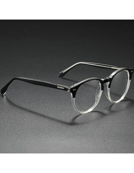 Marco de Gafas Redondas Retro Acetato UNIEOWFA Negro Transparente
