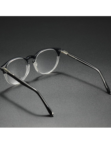 Marco de Gafas Redondas Retro Acetato UNIEOWFA Negro Transparente