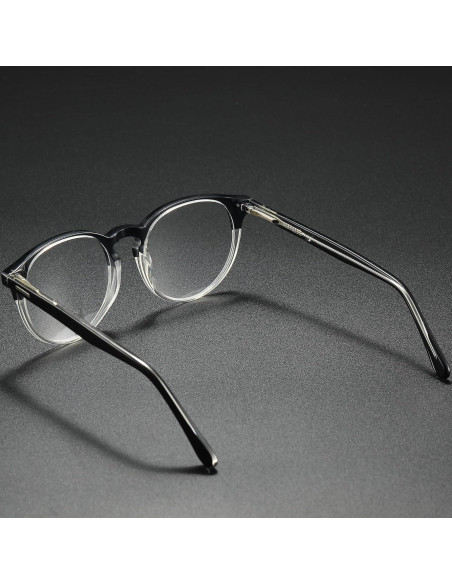 Marco de Gafas Redondas Retro Acetato UNIEOWFA Negro Transparente