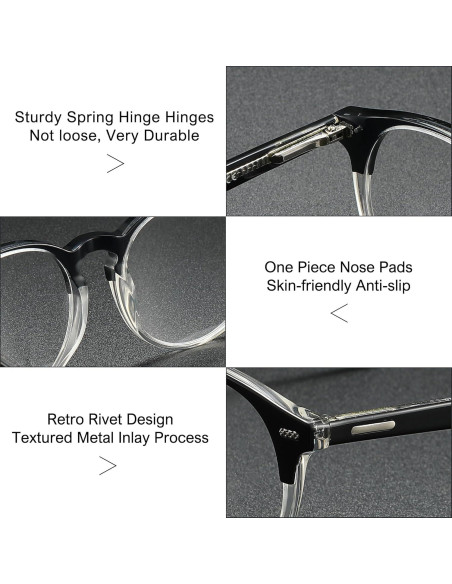 Marco de Gafas Redondas Retro Acetato UNIEOWFA Negro Transparente