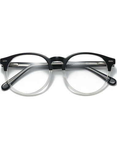 Marco de Gafas Redondas Retro Acetato UNIEOWFA Negro Transparente