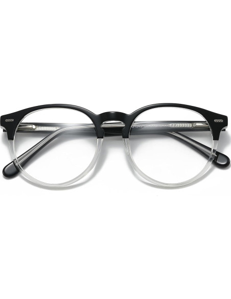 Marco de Gafas Redondas Retro Acetato UNIEOWFA Negro Transparente
