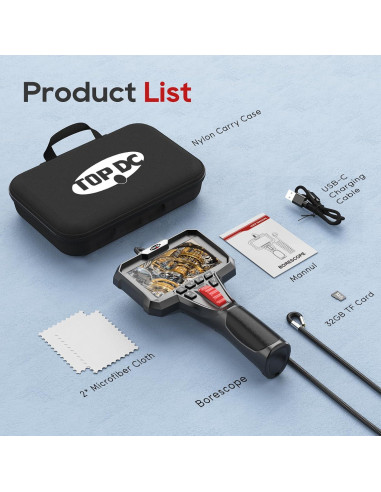 Borescopio Articulado Bidireccional TOPDC 6mm HD 1920P 2m